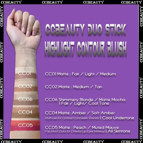 Miniatura 8 de CCbeauty Barra de contorno mate 2 en 1, barra corrector de doble resaltado, kit de resaltado y contorno, barras bronceadoras para maquillaje