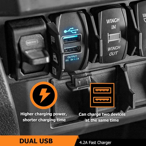 Miniatura 2 de WeiSen Cargador USB dual 4.2A Plug & Play, estilo interruptor basculante, 18 AWG, 12 V/24 V, carga rápida con barra de alimentación de pulso