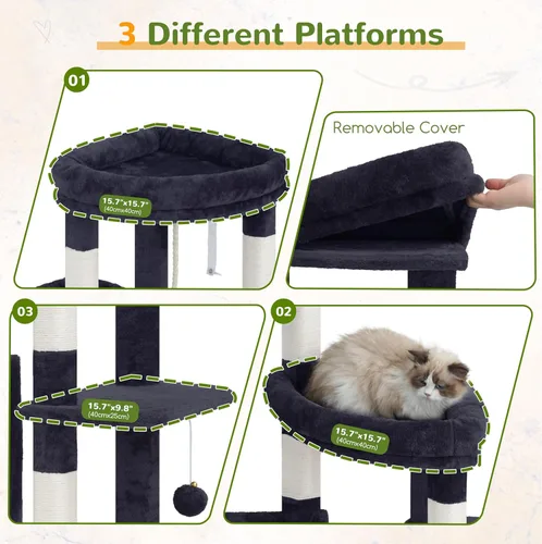 Miniatura 3 de Gitelsnour Árbol resistente para gatos con 3 condominios grandes para gatos, 3 platfroms, torre de árbol para gatos de interior grande y adulto