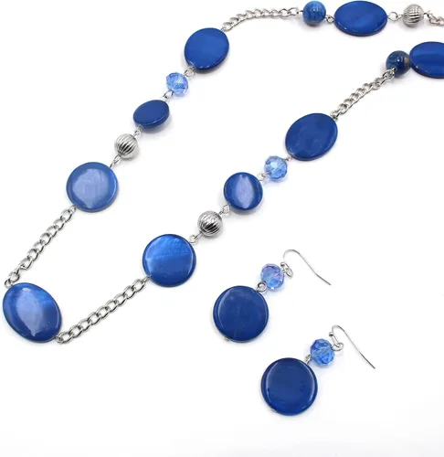 Miniatura 3 de Collares largos de cuentas para mujer, cadena de eslabones multicolor, juego de aretes, cuentas de piedra de concha, collar de moda, regalo