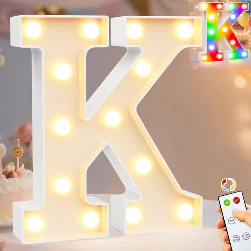 Miniatura 58 de Pooqla Letras con luces LED de marquesina, letras decorativas iluminadas en blanco cálido y blanco frío, letras del alfabeto iluminadas para niños