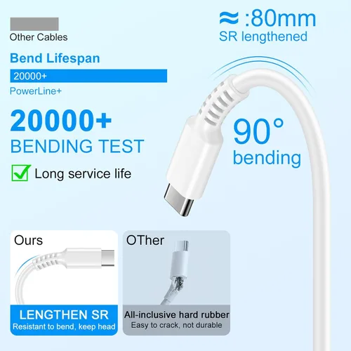 Miniatura 4 de Cable de carga de teléfono USB C a tipo C, cable de alimentación de carga rápida, paquete de 2 cables largos de carga automática de 6 pies