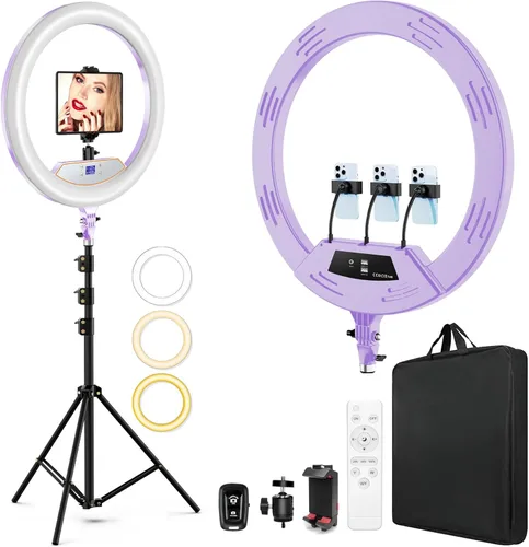 Miniatura 8 de Anillo de luz de 22 pulgadas con soporte, trípode de luz de anillo para iPhone iPad, con trípode de 75 pulgadas, pantalla LCD, 4 clips para iPad, 2