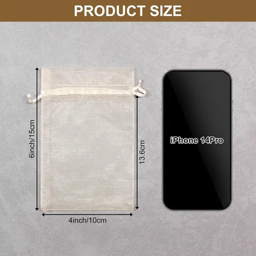 Miniatura 2 de 100 unidades 4 x 6 pulgadas sheer cordón organza bolsas Sumdirect joyería, bodas y fiestas de navidad favor bolsas de regalo, Beige, 4 x 6