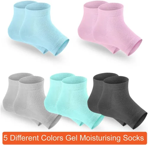 Miniatura 2 de Selizo 5 pares de calcetines hidratantes para el talón de gel, calcetines de punta abierta para tacones secos y agrietados, 5