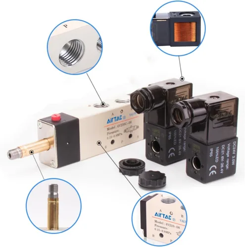 Miniatura 5 de Válvula solenoide AirTAC 4V120-06 DC12V 1/8 "PT Doble Solenoide 5/2 vías Aire Neumático Piloto interno 21-114 PSI 5 Puerto 2 Posición Tiene Función