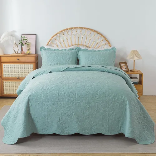 Miniatura 73 de HoneiLife - Juego de colcha de tamaño Queen, juego de ropa de cama de pana bordada de 3 piezas, colcha de lujo, ligera, cálida, para todas las Pana