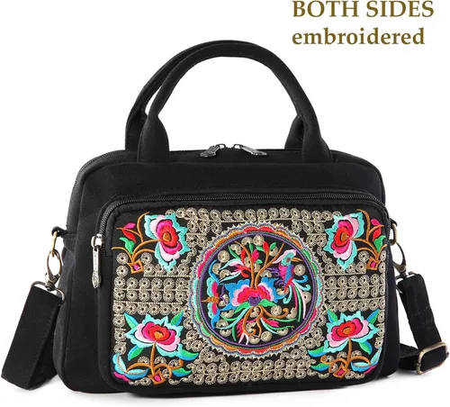 Miniatura 2 de Bolso bandolera de lona bordado con asa superior 3 capas