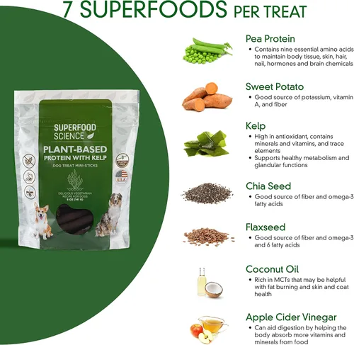 Miniatura 4 de Golosinas hipoalergénicas saludables para perros: aperitivos vegetarianos a base de plantas para perros con algas marinas, batata, chía, linaza