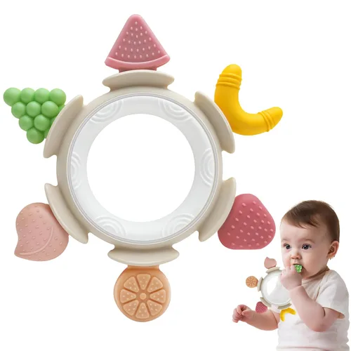Miniatura 9 de Anillo de dentición para bebés de 3-6-12 meses, mordedor de silicona para bebés para aliviar el dolor de encías, juguete sensorial calmante