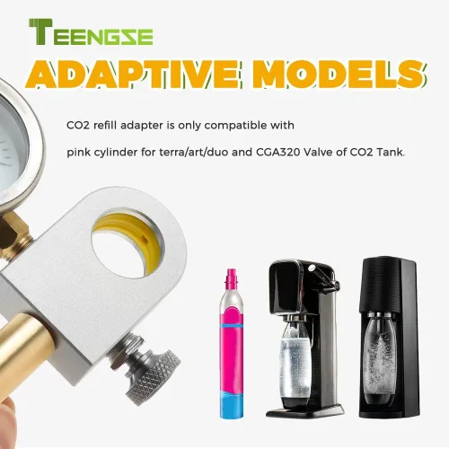 Miniatura 4 de Adaptador de recarga de CO2 con medidor de presión, adaptador rápido de repuesto de carbonatador de intercambio de soda plateado TEENGSE compatible