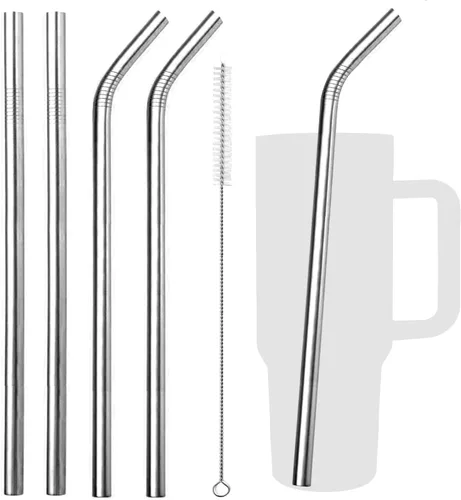 Miniatura 5 de VEHHE Pajitas de metal de acero inoxidable reutilizables para beber, juego de 4 popotes reutilizables de 10.5 pulgadas, cepillo de limpieza