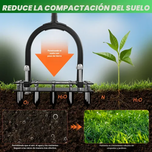 Miniatura 4 de Saker Aireador manual de césped con 15 picos de hierro de altura ajustable, resorte de doble capa, herramienta aireadora de césped de hierro Negro