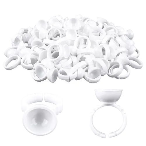 Miniatura 9 de G2PLUS Anillos de pegamento para extensiones de pestañas, 100 piezas de anillos desechables para pigmentos, soporte de pegamento de pestañas blanco