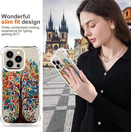 Miniatura 6 de Hungo Funda compatible con iPhone 15 Pro Max para mujer, diseño transparente lindo, árbol Promax femenino con hojas coloridas de otoño