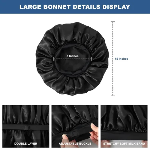 Miniatura 3 de Gorro para hombre, gorro de doble capa para dormir, gorro de dormir ajustable con banda elástica, gorros de satén de seda para trenzas de cabello