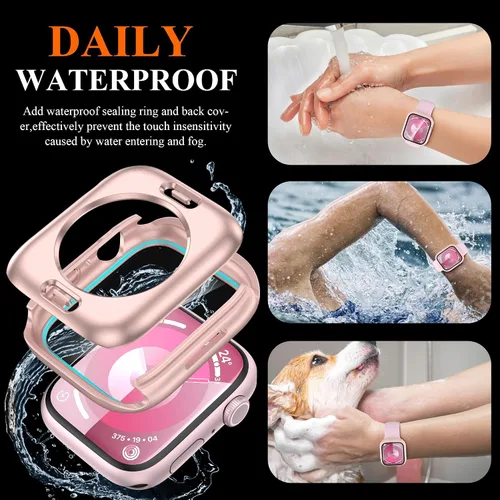 Miniatura 4 de YMHML Funda para Apple Watch Series 9/8/7 de 1.614 pulgadas, protector de pantalla de vidrio templado 360, cubierta frontal de policarbonato duro +