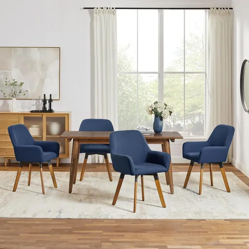 Miniatura 12 de Art Leon Sillas de comedor giratorias, juego de 2 sillas modernas de mediados de siglo, sillas tapizadas de tela de lino para cocina, comedor, silla