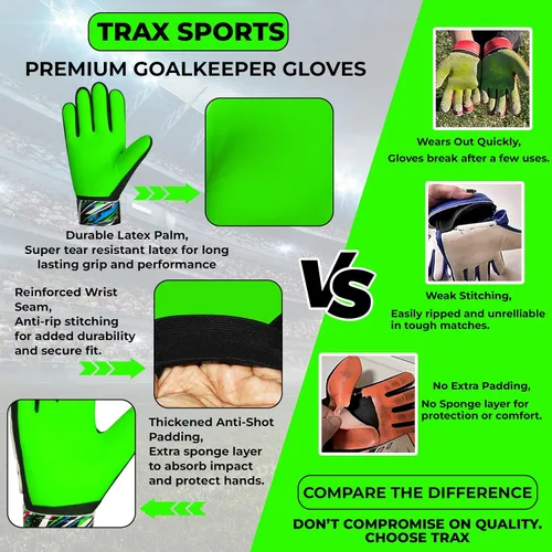 Miniatura 5 de Guantes de portero de fútbol para niños, jóvenes y adultos, guantes de portero de fútbol con látex de 0.157 pulgadas (0.157 in) antideslizantes
