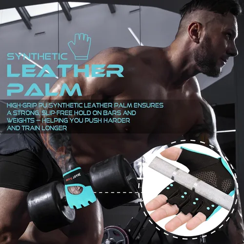 Miniatura 4 de BEAST RAGE Guantes de entrenamiento para hombres y mujeres, guantes de gimnasio sin dedos con protección de la palma, transpirables y ligeros