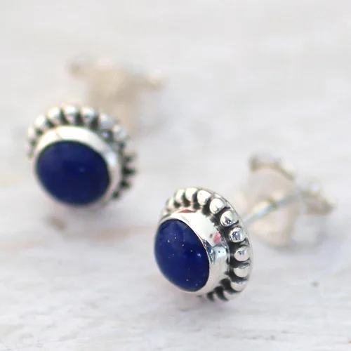 Miniatura 3 de NOVICA Lapislázuli - Pendientes redondos de plata de ley 925, diseño de globo azul