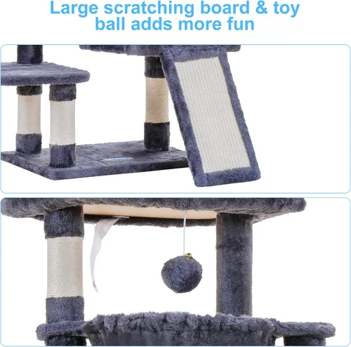 Miniatura 6 de Hey-brother Árbol para gatos, torre para gatos de interior, casa para gatos con cama acolchada grande, acogedor condominio, hamacas, postes Gris
