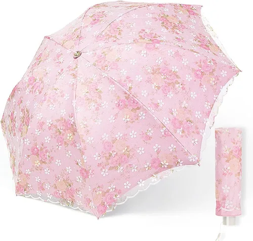Sombrilla de encaje paraguas plegable con bordado de flores UV y encaje vintage para mujer para exteriores soleado patrón de encaje para pequeñas