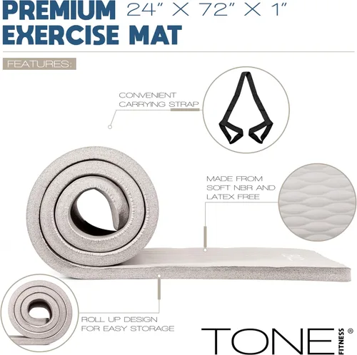 Miniatura 3 de Tone Fitness Esterilla de yoga de 1 pulgada de grosor Alfombrilla de ejercicio antideslizante de alta densidad con correa de transporte para yoga