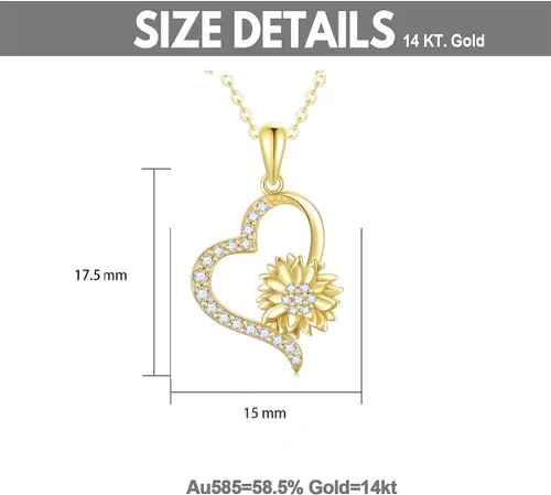 Miniatura 5 de SISGEM Solid 14k Gold Sunflower Heart Necklace for Women, Real Gold Flower Necklace You are May Sunshine Necklace Fine Jewelry Gifts for Wife