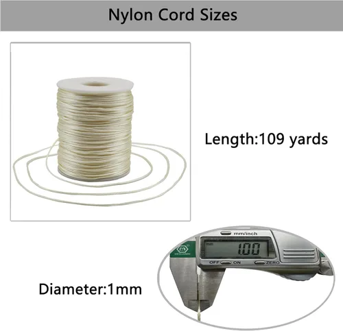 Miniatura 2 de Cordón de nailon blanco satinado de 0.039 in x 109 yardas de seda satinada para pulseras, collares, fabricación de joyas, nudos chinos, macramé