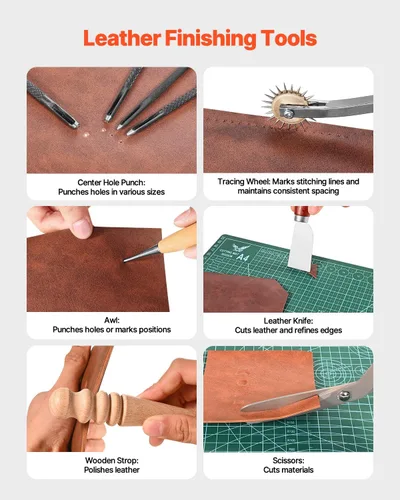 Miniatura 4 de VEVOR Kit de herramientas de trabajo de cuero, 92 piezas con bolsa de almacenamiento de cuero portátil, herramientas de lijado de estampación