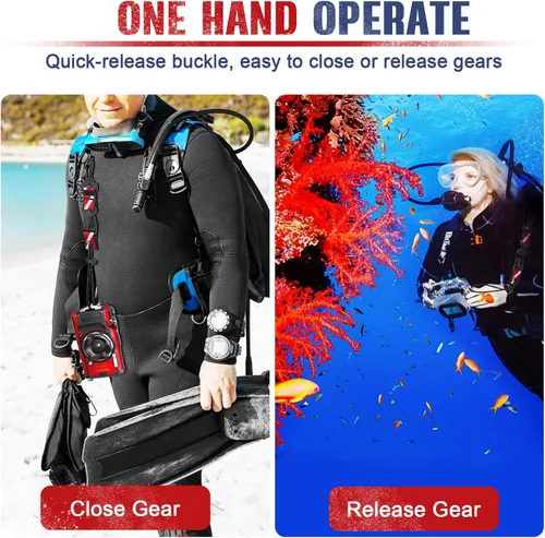 Miniatura 5 de Paquete de 2 clips de cordón de buceo, correa resistente de liberación rápida antipérdida con lazo ajustable y banda de banda de banda de buceo