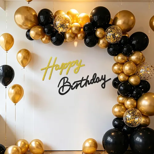 Miniatura 39 de TONIFUL Cartel de feliz cumpleaños para telón de fondo, pancarta de fieltro negro, incluye pegamento de puntos, perfecto para telón de fondo