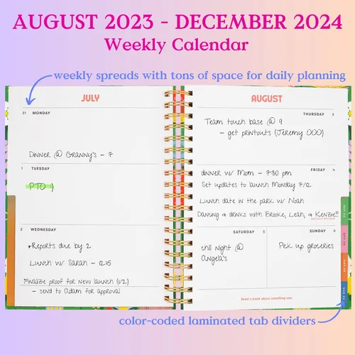 Miniatura 2 de ban.do Agenda diaria 2023-2024, agenda semanal mediana de agosto de 2023 a diciembre de 2024, diario de cuidado personal de tapa dura, planificador