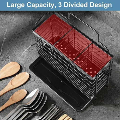 Miniatura 4 de Soporte para Utensilios, Escurridor de Utensilios de Acero Inoxidable con Bandeja de Drenaje, Cesta de Drenaje de la Cocina para Cubiertos