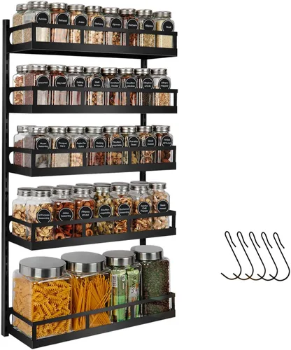 X-cosrack Organizador de especias de montaje en pared, 5 niveles de altura ajustable, estante de especias colgante para armario de despensa de