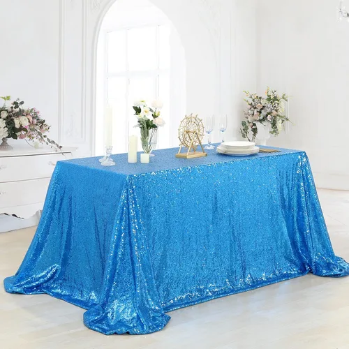 Miniatura 41 de B-COOL Mantel de lentejuelas de 60 x 102 pulgadas, mantel de cumpleaños rectangular azul bebé, brillante, duradero, boda, fiesta, restaurante