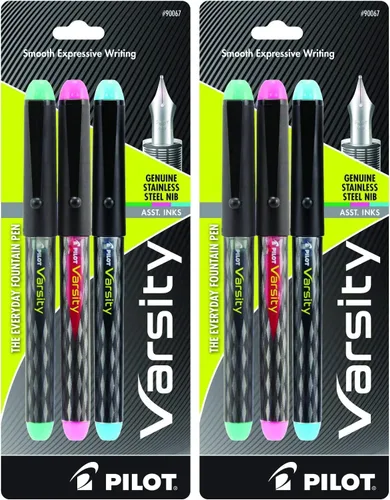 Miniatura 6 de PILOT Precise Varsity - Plumas fuente precargadas, de punta media de acero inoxidable, tintas negra/azul/violeta, 3 unidades (90022)