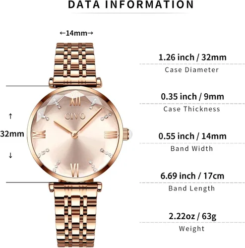 Miniatura 8 de CIVO Watches for Women 32mm Analog Quartz Watch Stainless Steel Dress Womens Watch Waterproof Fashion Elegant Wrist Watch Luxury Diamond Ladies