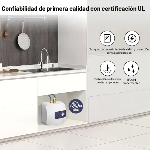 Miniatura 3 de Calentador de Agua Eléctrico de Tanque Mini Certificado UL, ThermoMate 2.5 Galones Calentador de Agua Pequeño Bajo el Fregadero para Punto de Uso