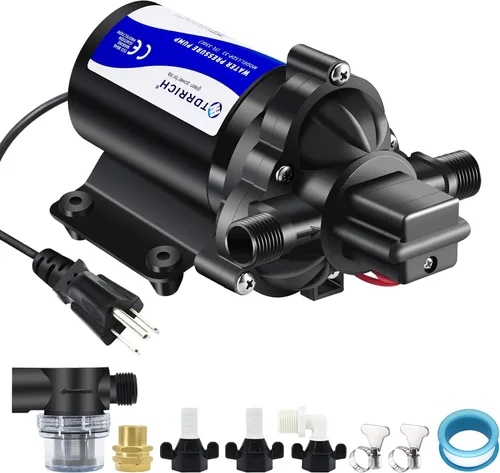 Miniatura 9 de TDRRICH Bomba de presión de agua para RV, bombas de agua de diafragma de 12 V, bomba autocebante de 4GPM 45PSI, bomba de transferencia de diafragma