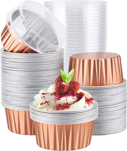 Miniatura 37 de EUSOAR Moldes de Papel de Aluminio para Hornear, 5oz 50 piezas Moldes Reutilizables para Cupcakes con Tapas, 3.34x2.59x2.35 pulgadas 125ml Moldes