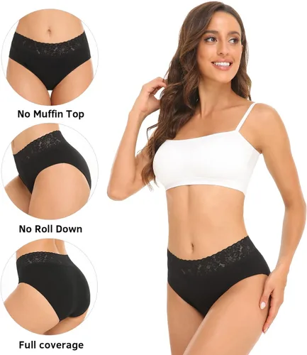 Miniatura 2 de RHYFF Ropa interior de algodón para mujer, calzones de bikini de encaje suave, hipster, bragas elásticas completas, paquete de 5