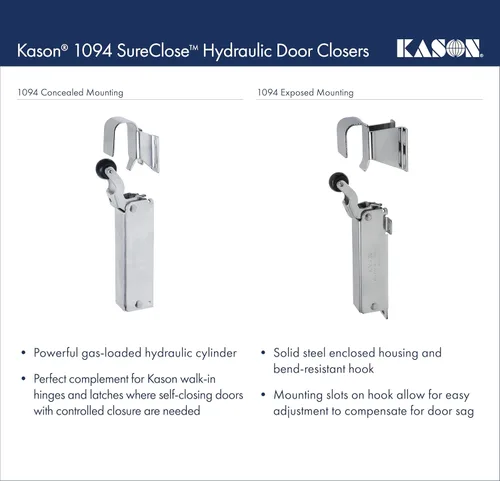 Miniatura 9 de Kason 1094 SureClose Cierrapuertas hidráulico, expuesto con gancho empotrado a 3/4 pulgadas, 11094000003_11094000026