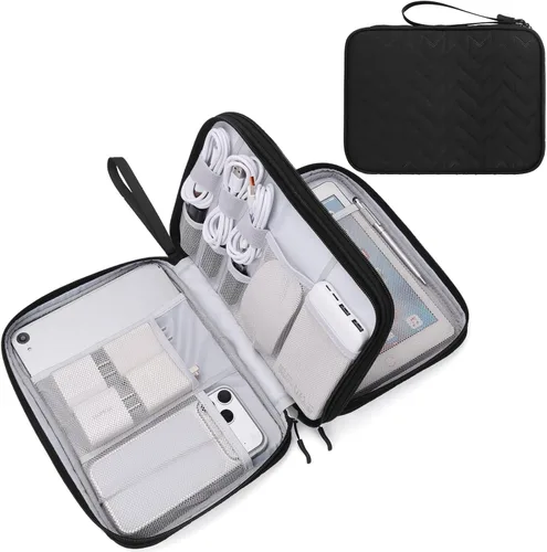 Miniatura 41 de FYY Organizador para accesorios electrónicos, para viajes, para cables, celular y cargadores, estuche portátil, impermeable, doble capa, bolsa