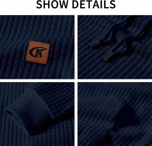 Miniatura 4 de Sudadera de manga larga para hombre, con capucha con cordón, de jacquard a cuadros, estilo informal y hípster, con bolsillo de canguro