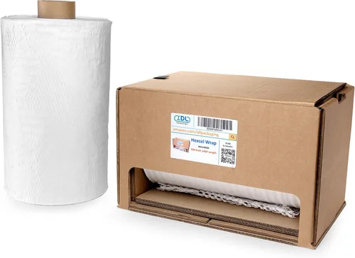 Miniatura 10 de IDL Packaging Juego de papel de embalaje de panal, marrón, rollo de papel kraft HexcelWrap de 15 pulgadas x 1400 pies en caja autodispensada + 1