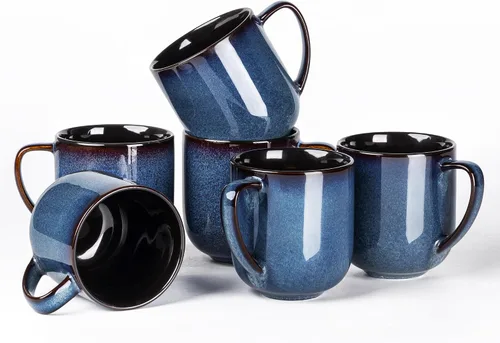 Miniatura 14 de LERATIO Juego de 6 tazas de café de cerámica de 12 onzas, grandes tazas de porcelana con mango grande para café con leche, capuchino, leche, cacao