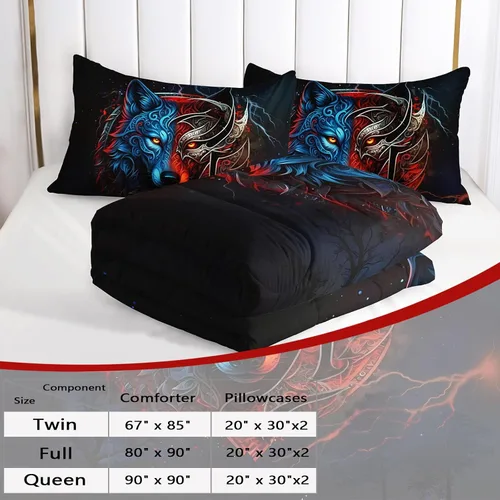 Miniatura 4 de AILONEN Juego de edredón con cabeza de lobo impresa tamaño individual, juego de ropa de cama de lobo para la noche para niños y hombres, juego