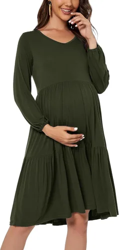 Miniatura 4 de Smallshow Vestido de maternidad con volantes y manga larga para mujer